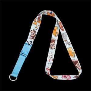 Disney pin trading dog and cat lanyard, and key holder Blue and White NWOT